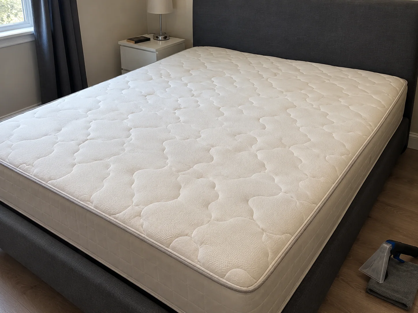 Matelas capitonné — entretien de surface : présentation après nettoyage